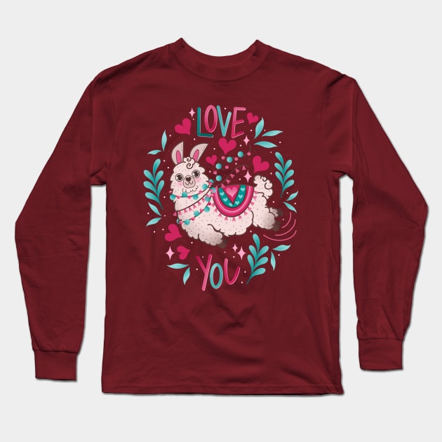 Love llama valentine Long Sleeve T-Shirt by Tex doodles 